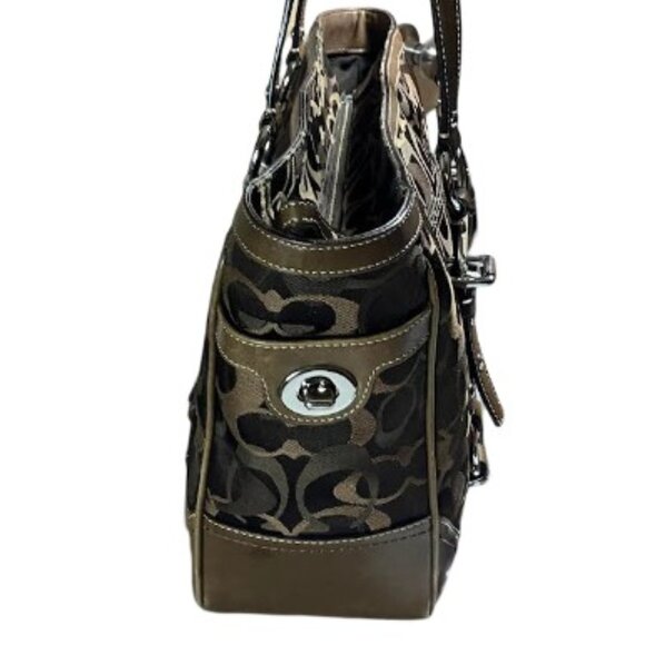 Coach Gallery Optic Signature Tote Bag Vintage Chocolate Monogram Canvas EUC - Picture 15 of 16